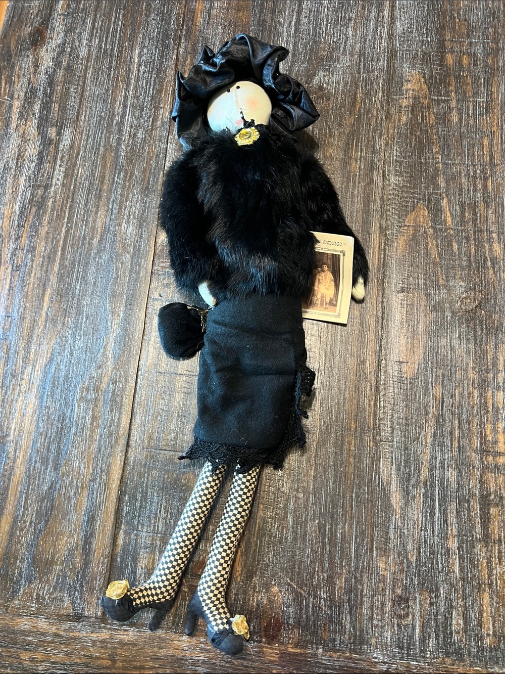 Carmen Manago Art Shelf Sitter Doll with Black Faux Fur Coat - Sophia